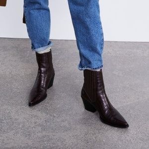 Zara Leather Cowboy Ankle Boots Point Toe Size 41